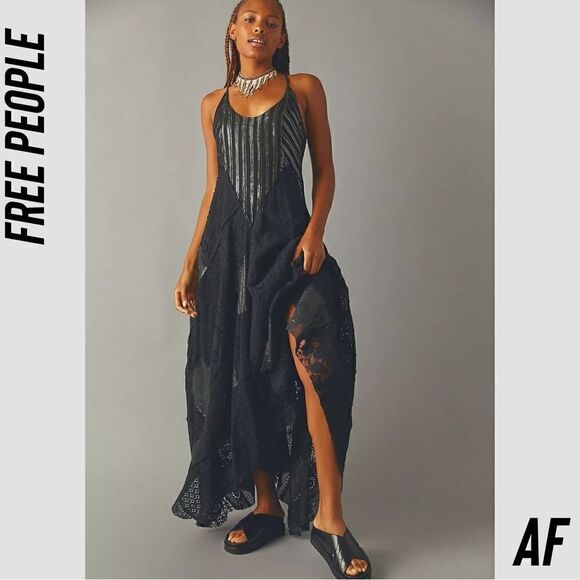 FREE PEOPLE ONE AURELLA MAXI DRESS IN BLACK NEW - Picture 1 of 16